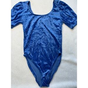 Body Basics Kids Royal Blue Crushed Velvet Leotard Short Sleeve Dance Size 14/16